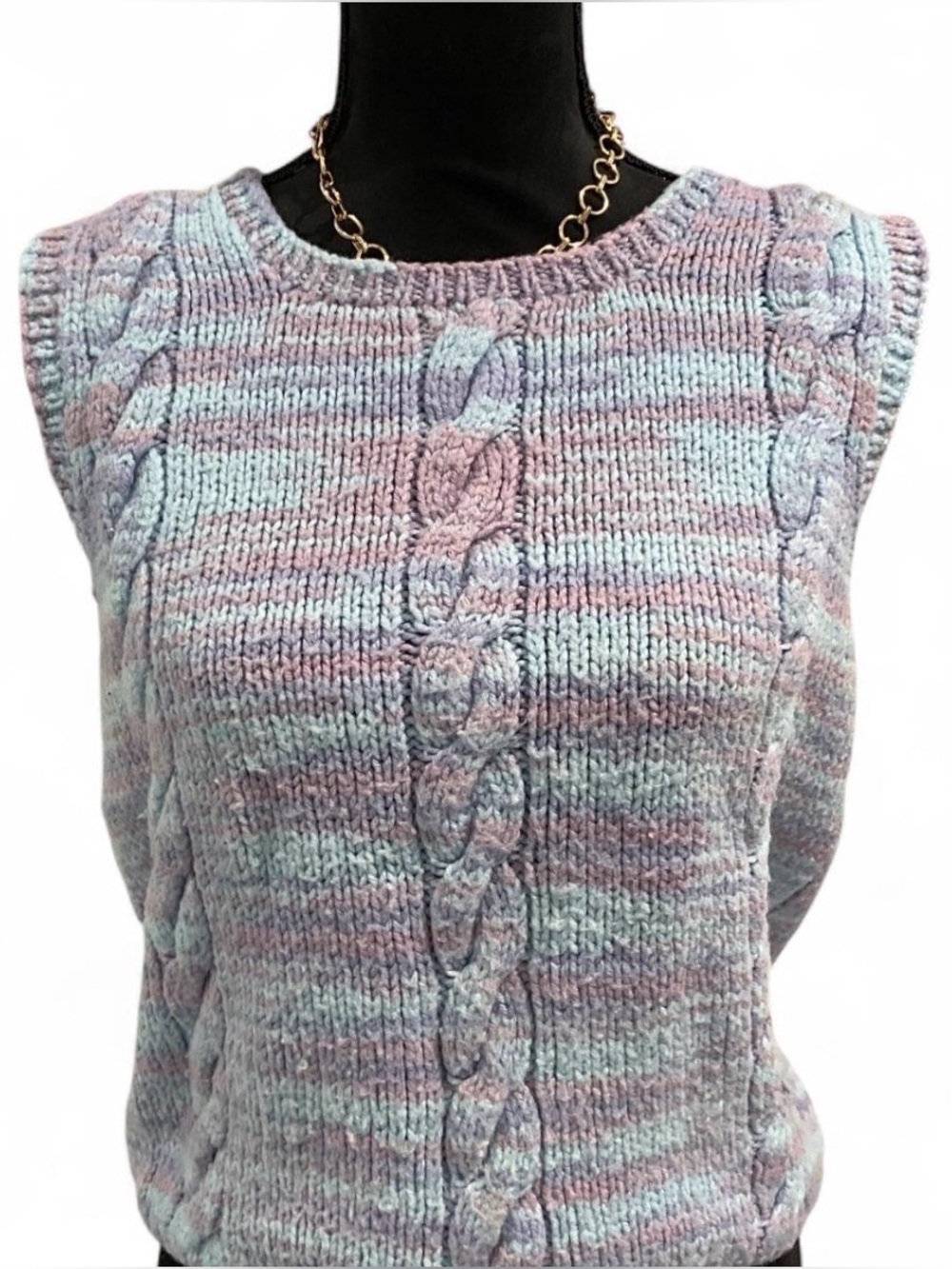 Handmade Chunky Knit Tank Top Purple Blue Pink Size M